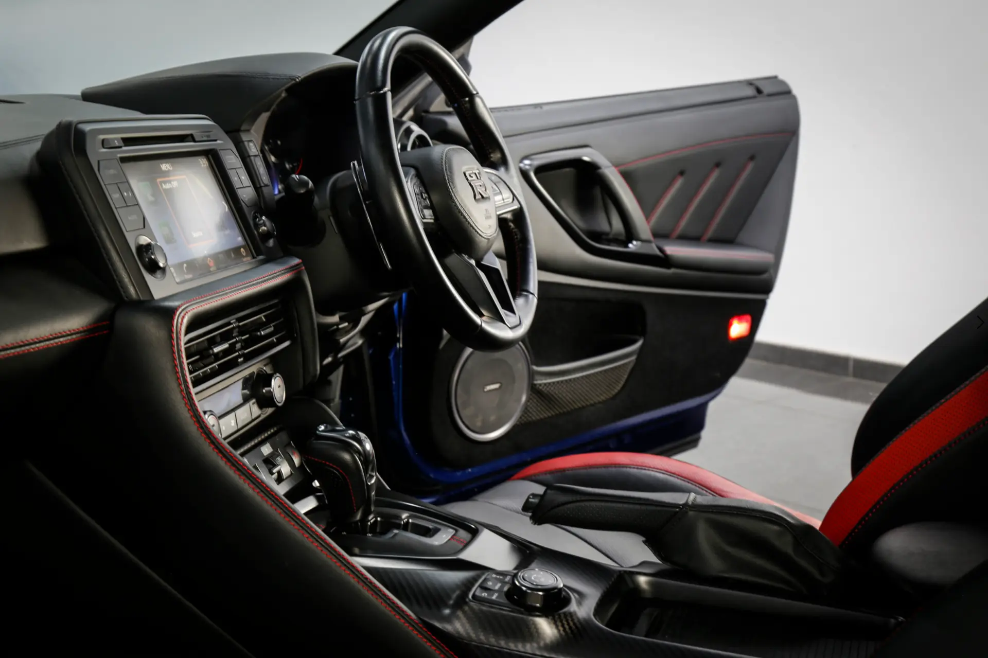 Nissan GT-R interior with red stitched leather