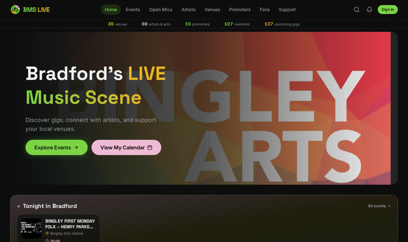 BMS Live music discovery platform interface