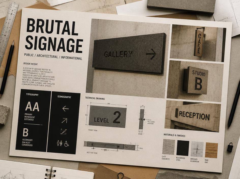 Creative portfolio preview showing signage design work